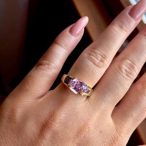 Vintage Pink Kunzite & Tanzanite Bridge Ring sze 7